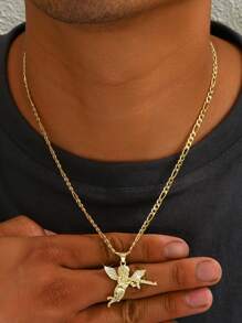 1 Simple Neutral Style NK Necklace+Angel Shaped Zirconia Pendant,European And American Hip-Hop Style Revenge Angel Pendant Necklace,Exquisite Accessories Featuring Character Elements
