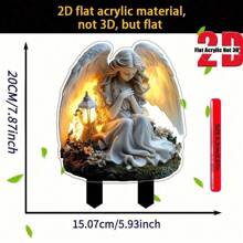 Acrylic Angel Wish Garden Wooden Stakes | 2D Boho Fairy Theme Lawn And Planter Art Sign | Multipurpose Outdoor Decoration For Yard, Garden And Planters (Whimsical Scene Decor)