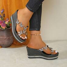 Bohemian Style Platform Wedge Transparent Crystal Studded High Heel Sandals, Fashion Casual Versatile For Summer
