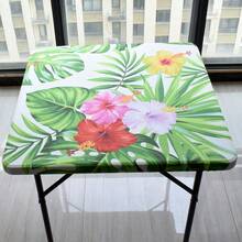 Square Fitted Tablecloth With Elastic Edge Tropical Palm Leaves Design, Outdoor Square Card Table Tablecloth For Indoor Kitchen Decor