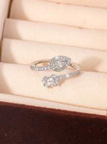 18K Gold Water Drop CZ Rings For Women- Statement Adjustable Copper Accessories For Women