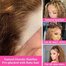 Peruca Frontal de Renda com Cabelo Misturado, Ondas Profundas HD 13x4, Densidade de 200%, Ombré Jerry Encaracolado, para Uso Diário de , 8-34 Polegadas, P4/27, Sem Cola, Pré-Arrancado, Linha de Cabelo Natural com Cabelo de Bebê, 4x4 5x5, Loiro Mel, Ondas de Água, Cabelo Curto de Renda