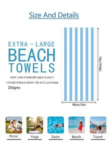 1pc Vibrant Light Blue Striped Beach Towel, Super Absorbent Microfiber Extra Large Beach Blanket, Suitable For Travel, Pool, Diving, Surfing, Yoga, Camping, Available In Multiple Sizes, Beach Accessory Beach Essentials