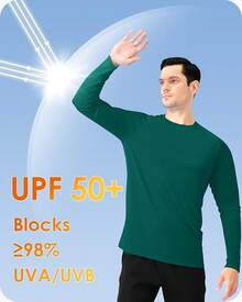Men's UPF 50+ SPF Shirts Long Sve Lightweight Quick Dry Swim-Shirts Rash Guard - Emerald Green - View 2