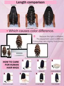 MECRY 5x5 13*4 13*6 4# 长波浪高清蕾丝前发假发 10-36 英寸蕾丝前发假发 人发预拔无胶假发 人发前发波浪假发 女士自然混合发质 - 棕色 - 查看 12