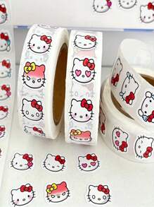 Sanrio Rollo de 500 piezas de pegatinas de Sanrio Hello Kitty - Pegatinas mate de colores reutilizables, aptas para scrapbooking, envoltorios de regalo, recuerdos de fiesta, manualidades DIY - Diseño de dibujos animados lindos con lazo rojo y detalles de bigotes, pegatinas para recuerdos de fiesta | Pegatinas de colores | Cinta decorativa Útiles escolares, Vuelta al cole