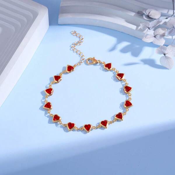 1pc Minimalist Fashionable Heart-Shaped Red Bracelet Jewelry, Suitable For Photos And Gift Giving