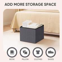 Storage Ottoman Cube Sherpa Ottoman Foot Rest,Small Foldable Portable Boucle Ottomans, Faux Teddy Fur, Grey 16.5"X12.6"X12.6" - 深灰色 - 查看 6