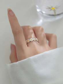 1pc Women's Adjustable Daisy Flower Oil Drop Ring, Minimalist Daily Versatile