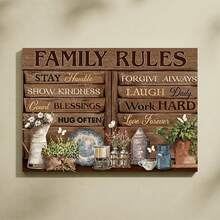 1 Pc Canvas Painting,Family Rules, Stay Humble, Forgive Always, Show Kindness, Laugh Daily, Count Blessings, Work Hard, Hug Often, Love ForeverRetro Eyes And Castles,Wood Framed Painting (1) Thickness 2.5 Cm/ 1 Inch-Home Decoration For All Occasions,Ideal New Year, Valentine's Day,Thanksgiving,Easter,Christmas Gift,Room Decoration Aesthetic,Wall Decoration Art,Perfect Gift,Autumn And Winter Wall Decoration,Living Room Decoration, Bedroom Decoration, Kitchen Decoration, Entry Decoration, Bathroom Decoration, Direct Wall Painting, High Quality Wall Painting Poster,Modern Home Decoration Stretched And Framed Ready To Hang - Black - View 4