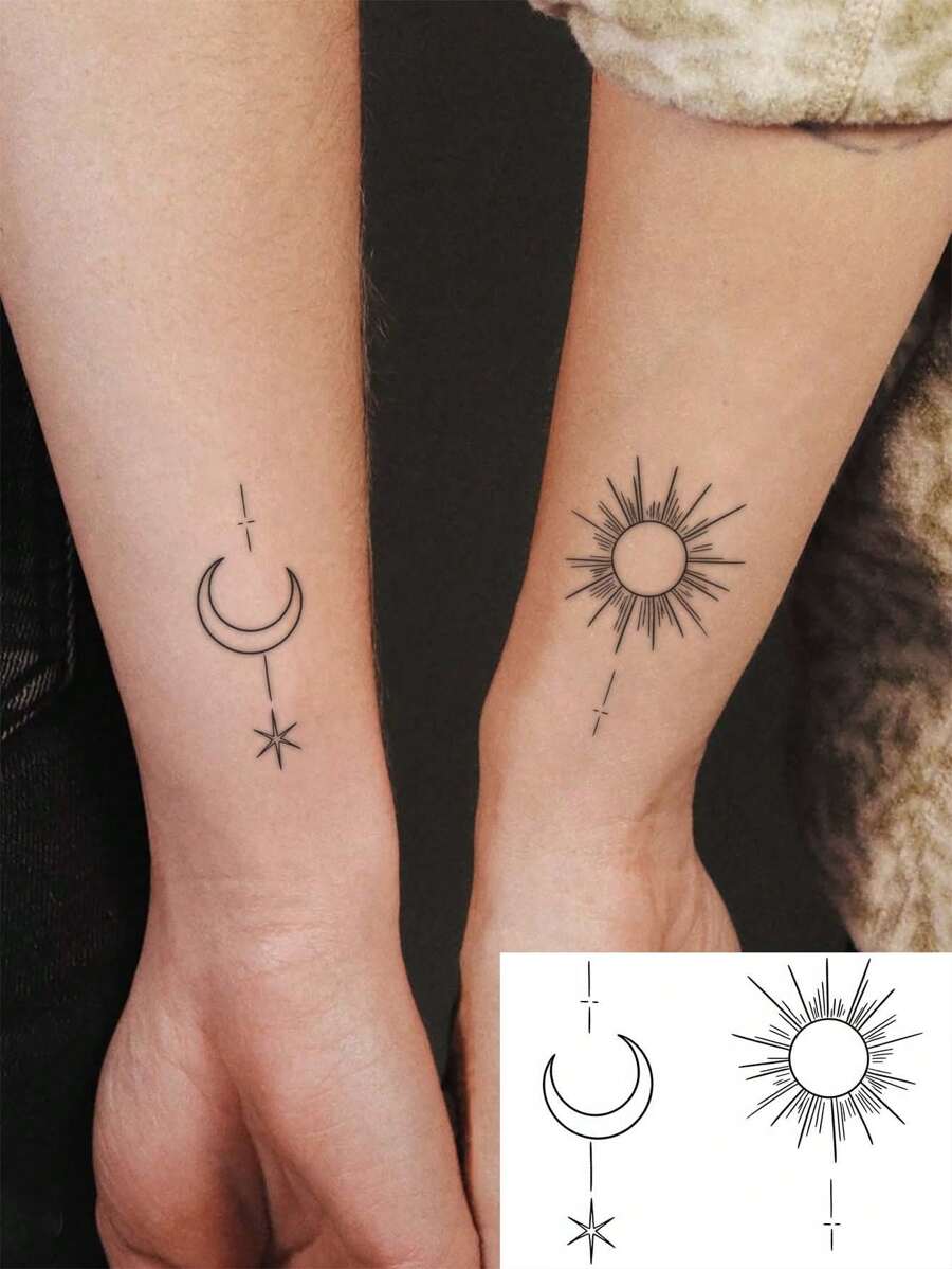1pc Waterproof Temporary Tattoo Sticker, Beautiful Sun & Moon Design, Suitable For Fashion-Forward People