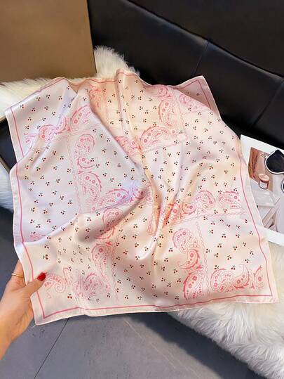 1 件仿丝佩斯利花卉印花 27.6 英寸方形围巾，女士时尚头巾围巾发饰腰带头带