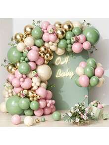 132 件丛林狩猎派对气球花环套装，橄榄色、粉色、白色、金色乳胶气球装饰，适合生日、新娘和青少年淋浴森林派对装饰 - 綠色 - 查看 1