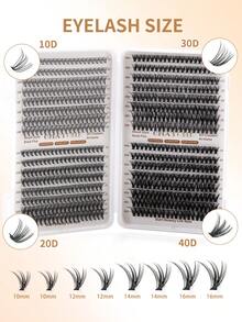 CMAYOME 640套D型卷翘假睫毛（10D、20D、30D、40D、50D、60D、80D、100D），睫毛轻盈浓密（长度10至16毫米），与真睫毛融合度不同。睫毛簇套装、睫毛、假睫毛