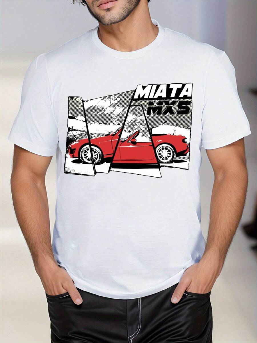 Maglietta grafica Miata MX5 Car, maglietta girocollo da uomo, 220 g/m², manica corta in puro cotone estivo (1 pezzo)