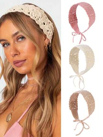 Women BandanaBohemian Knit Braided Headbands | Pastel & Vibrant Solid Color, Sunflower Design, Perfect For Spring & Summer Beach, Parties, Daily Wear, And Photo Props, Casual Hair Accessories Hair Bands