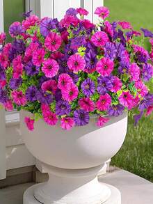 2/4/10pcs Colorful Artificial Floral Plants Set, Including Silk Daisy, Eucalyptus, Morning Glory Hanging Baskets, UV-Resistant, Suitable For Outdoor Decor, Garden, Patio, Wedding, Summer Decor, Home Decor, Living Room, Bedroom, Tabletop, Wall Decor, Vase Filler - Two Colors - View 1