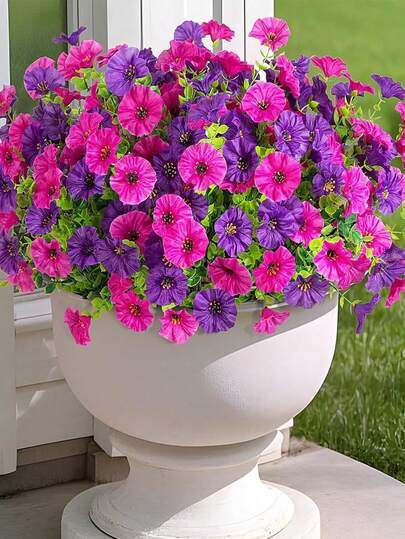 2/4/10pcs Colorful Artificial Floral Plants Set, Including Silk Daisy, Eucalyptus, Morning Glory Hanging Baskets, UV-Resistant, Suitable For Outdoor Decor, Garden, Patio, Wedding, Summer Decor, Home Decor, Living Room, Bedroom, Tabletop, Wall Decor, Vase Filler