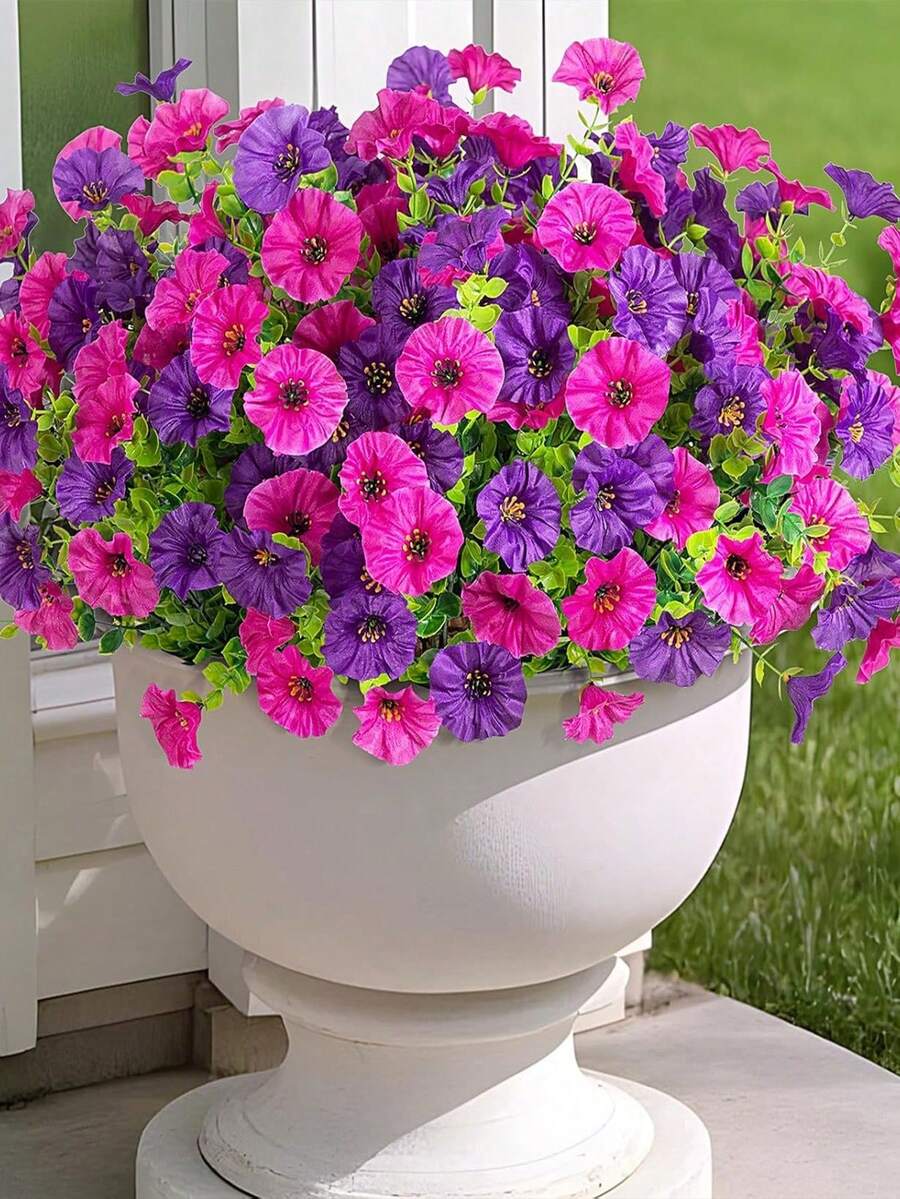2/4/10pcs Colorful Artificial Floral Plants Set, Including Silk Daisy, Eucalyptus, Morning Glory Hanging Baskets, UV-Resistant, Suitable For Outdoor Decor, Garden, Patio, Wedding, Summer Decor, Home Decor, Living Room, Bedroom, Tabletop, Wall Decor, Vase Filler - Two Colors - View 1
