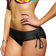 Women's Sexy Boyshort Bikini Bottom Side Tie Cheeky Swimsuit Bottoms Ruched Tankini Swim Shorts - 黑色 - 查看 6