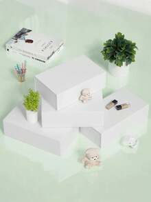 1pc- Gift Box With Lid, Rectangle Foldable, Suitable For Best Man Proposal Box, Wedding, Christmas, Halloween, Birthday Gift Packaging (White) - White - View 7