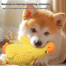 Muñeco de peluche de pato amarillo chillón, juguetes masticables para mascotas para su auto-entretenimiento, para moler los dientes, resistentes a las mordeduras, muñeco interactivo con sonidos realistas de cacareo