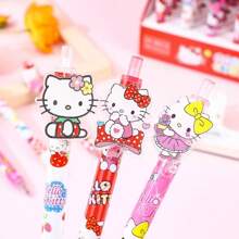 Sanrio 6pcs Sanrio Cute Kitty Design Acrylic Press Ballpoint Pen, Fancy Cartoon Shaped Neutral Pen, School Supplies, Back To School