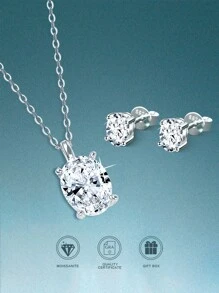 rainonme Set elegante y minimalista de 3 piezas de collar y aretes con moissanita de 2,5 quilates para mujer en plata esterlina, joyería de boda clásica y de moda, collar y aretes de alta calidad para mujer con baja alergenicidad, opción ideal para uso diario y vacaciones