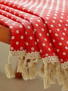 1 Piece Of Solid Color Polka Dot Geometric Blackout Curtain, Bohemian Style Rectangular Tassel Light-Blocking Drapery, Suitable For Living Room, Bedroom, Kitchen, Dining Room, Hotel, Cafe, Festival Decoration, All-Season Home Use