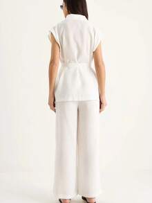 Bluzka z paskiem i szerokimi nogawkami BIANCO LUCCI - Biały - Zobacz 2