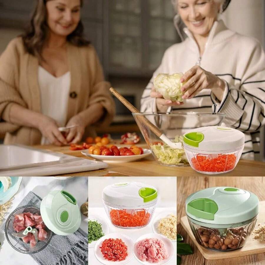 Hand Chopper Manual Food Processor, Pull String To Slice Vegetables,Onions, Tomato, Meat In Seconds,Curved Stainless Steel Removable Blades Non-Slip Base Food Chopper, Multipurpose Rope Chopper - - Multicolor - View 1
