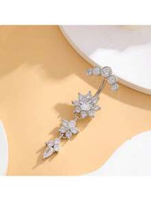 1 件 3 件套 18CZ 不锈钢新月设计肚脐环，半月形，镶嵌 5 颗钻石，经典肚脐饰品，适合日常佩戴 - 銀色 - 查看 3