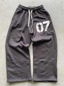 European And American Fashion Letter Printing Printed Trousers Elastic Waist Loose Men's And Women's Sweatpants