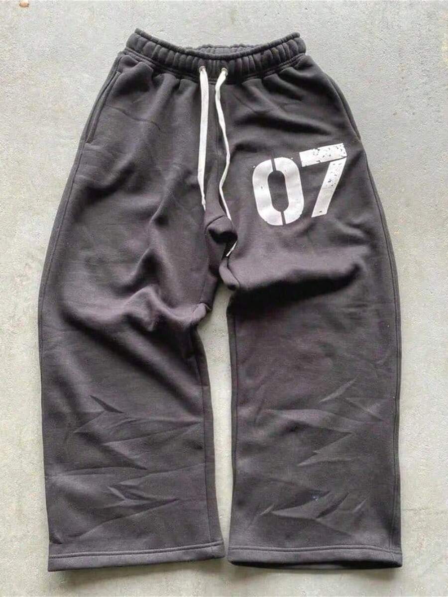 European And American Fashion Letter Printing Printed Trousers Elastic Waist Loose Men's And Women's Sweatpants