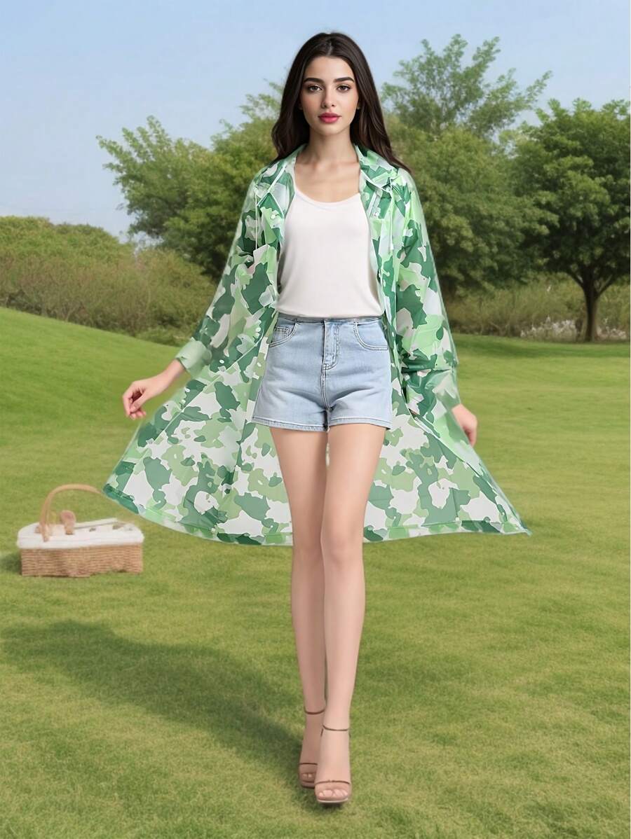 1pc Multi Color Printed Waterproof EVA Rain Coat For Adults - Thick, High Quality, Lightweight, With Hood, Suitable For Daily Use, Fishing, Hiking And Travel, Outdoor Gear | Hooded Rain Poncho | Non-Stretchy Fabric