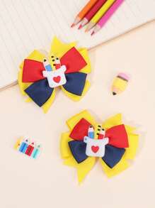 Set de 2 piezas/6 piezas de lazos de tela coloridos para el cabello de niñas de regreso a la escuela, accesorios con forma de lápiz, lazos para el cabello, accesorios lindos para el cabello para niños y niñas pequeñas, regalos para fiestas