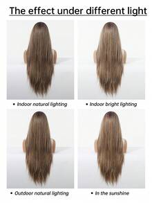 13x4 High Definition Transparent Lace Front Wig - 30 Inch Synthetic Heat Resistant Fiber Long Straight Brown Hair Wig, Comfortable & Breathable - Suitable For Daily Wear, Parties, Creating Elegant Feminine Looks (Due To Differences In Individual Display Devices And Variations Between Natural And Indoor Lighting, There Might Be A Slight Color Variation Between The Picture And The Physical Item.) - Brown Ombre - View 11