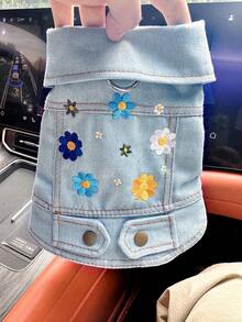 1pc Pet Clothes, Dog/Cat Outfit, Poodle/Teddy Puppy Apparel, Casual Stylish Cute Comfortable Sunflower Jacket For Small Dogs - Blue - View 10