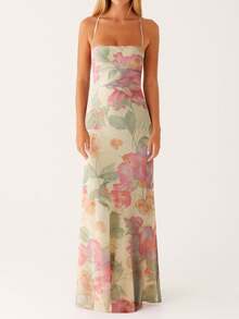 Women's Y2K Summer Maxi Dress Floral Print Sleeveless Cami Long Dress Cross Tie-Up Backless Fashion Spaghetti Strap Dress Beach Vacation Streetwear - 彩色 - 查看 2