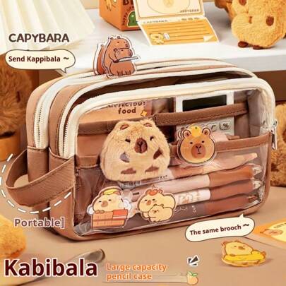 Juego de 7 piezas de Capibara, estuche para lápices con Capibara lindo con caja de almacenamiento de escritorio con tema animal, adecuado para estudiantes y amantes de los animales, regalo imprescindible para la temporada de regreso a clases, Halloween, Navidad, regalos de Pascua