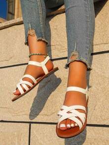 新款时尚波西米亚风女士平底凉鞋 - 白色 - 查看 5