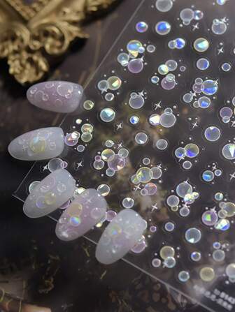 1 Sheet Aurora Colorful Bubble Nail Art Stickers Shell Light Nail Stickers Cute Ice Transparent Self-Adhesie Slider Nail Stickers