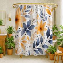 1/4 pièces Set de salle de bain avec thème de feuilles colorées, comprenant un rideau de douche, un tapis de bain, un tapis de toilette en U, un couvercle de toilette, un rideau de douche imperméable. Décoration de salle de bain de style moderne. Pas besoin de perçage, fabriqué en polyester, lavage en machine. Retour à l'école.