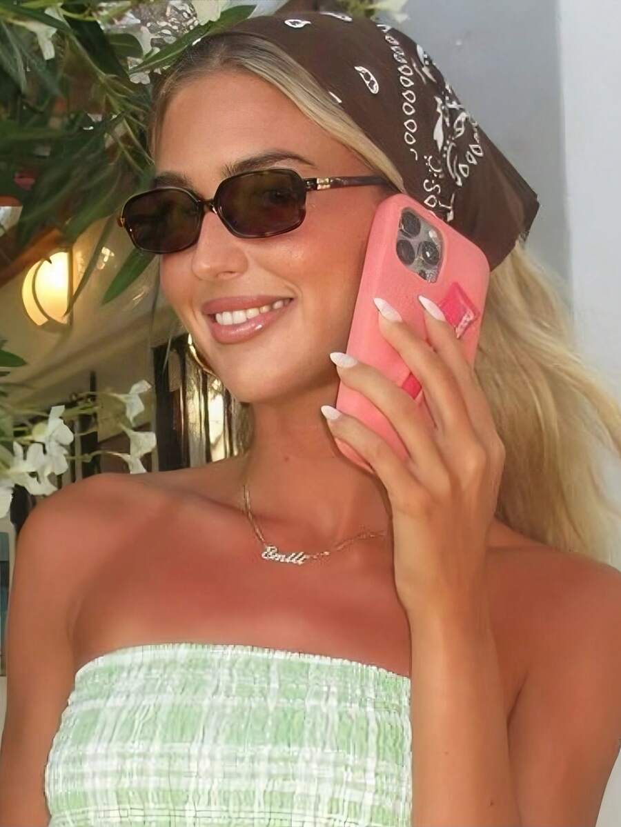1 PC Women's Rectangle Shape Summer Eyeglasses, With Stylish Color Block Embellished Temples, Minimalist Chic Design, Suitable For Everyday Accessory, Business Casual Woman Beach Accessories Women Vacation Outfits Women