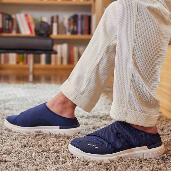FitVille FitVille Slipper Herren Extra Weit Gesundheitsschuhe mit Klettverschluss Hausschuhe Senioren Pantoffeln Reha-Schuh für breite Füße Gr.41-50