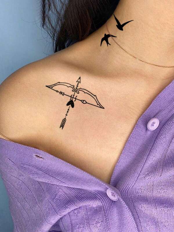 4pcs Black Butterfly, Rose, Heart, Feather, Star, Crescent Moon Pattern Unisex Temporary Tattoos, Suitable For Daily, Party, Holiday Gifts, Body Decoration On Finger, Wrist, Ear, Shoulder, Neck, Collarbone