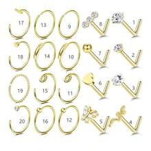 20pcs 20g Nose Hoops Rings - L And C Shape Studs - 316L Surgical Stainless Steel Nose Piercing Jewelry - Golden & Black For Women Men