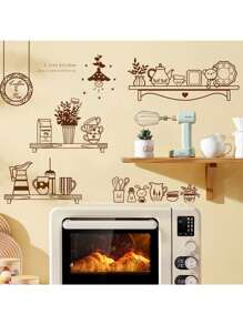 Kitchen Stickers/Decorative Stickers Simple Kitchenware Rack Stickers Waterproof And Dustproof Stickers, 1 Piece Pvc Material Removable Wear-Resistant Stickers, Wall Stickers 11.6*11.6 Inches, Suitable For Kitchen Decoration, Wall Decoration, Restaurant Decoration, Interesting Birthday Gifts, Graduation Gifts, Make Your Home A New Look