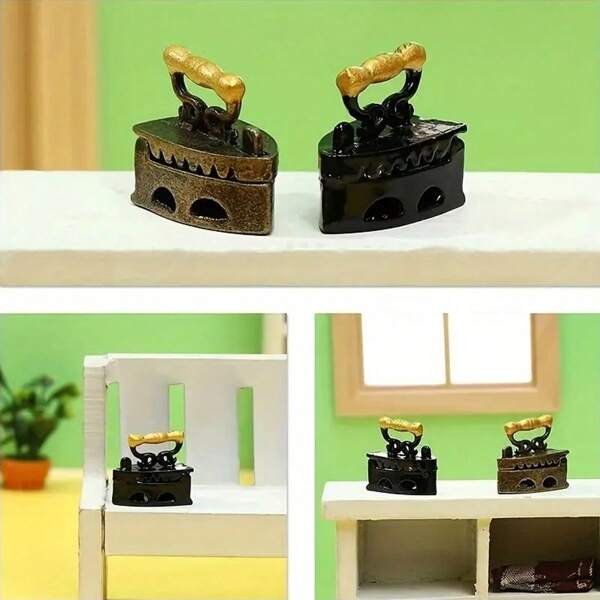 1/2 pièces [Fer miniature vintage] Statue de mini fer vintage, figurine mignonne, décoration de table en métal avec poignée dorée et design détaillé, accessoires idéaux pour maison de poupée, décoration de chambre, décoration de maison, meilleurs cadeaux