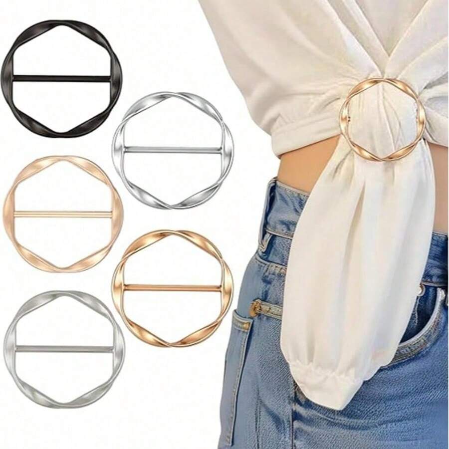 5 Scarf Ring Clips, T-Shirt Tie Clips, Women's Fashion Metal Round Shirt Clips, Scarf Rings, Clothes Corner Knots, Button Shirt Clips, Women's Clothing Decoration Accessories (5 Colors)